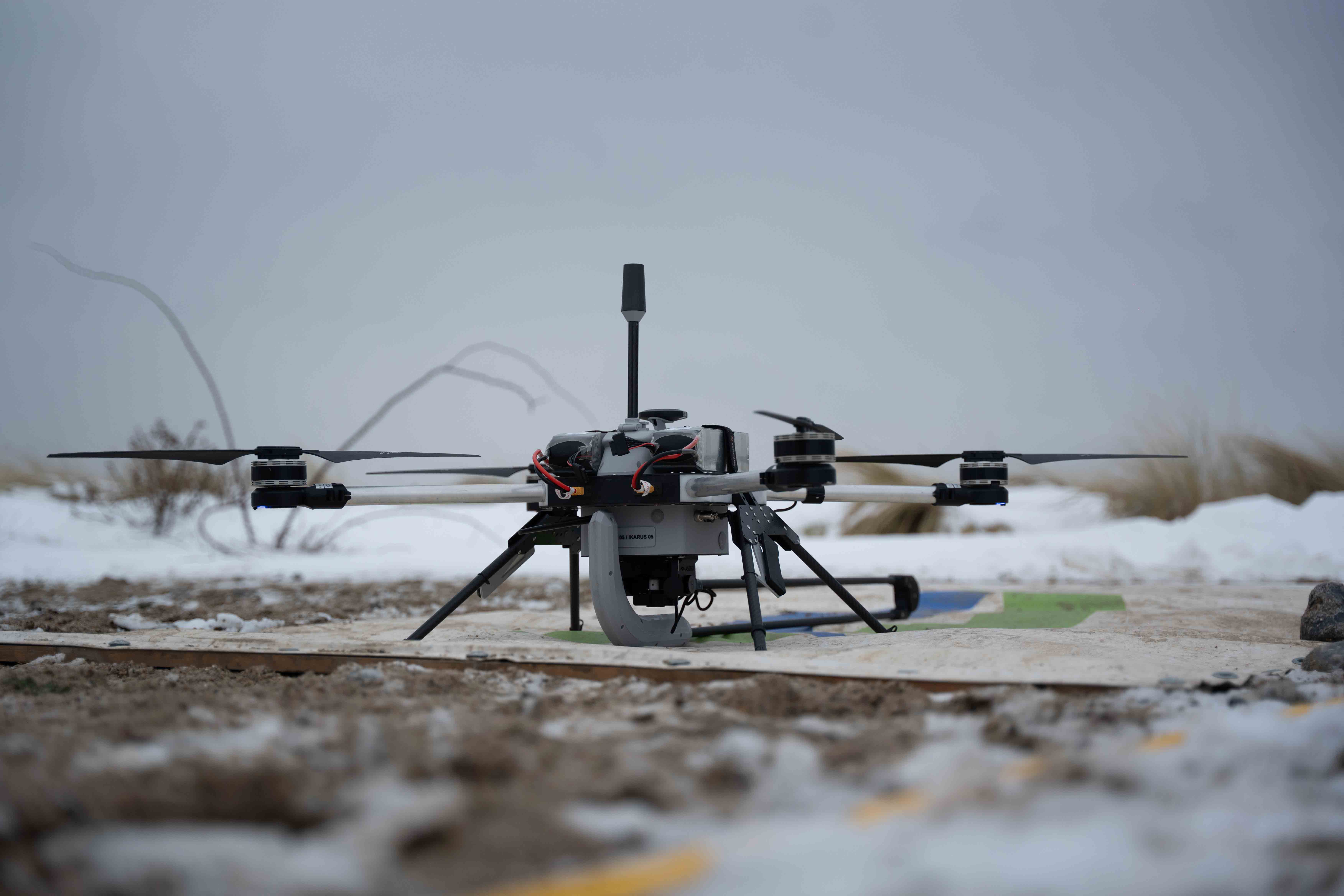 Minesweeper drone on landing pad ready for reconnaissance mission